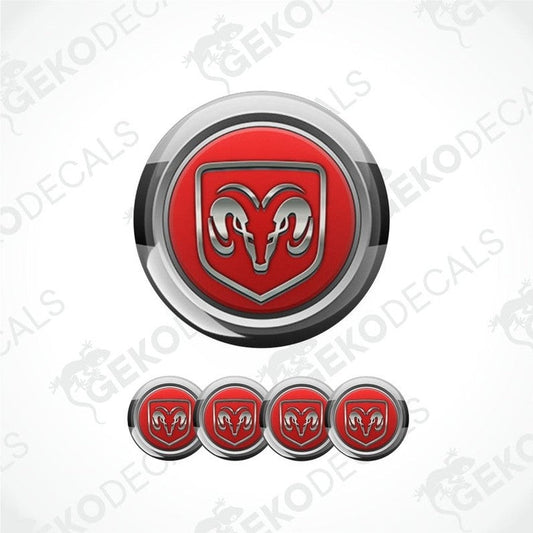 Red and silver emblem with a ram design on a white background, featuring the brand 'Gekodecals'.