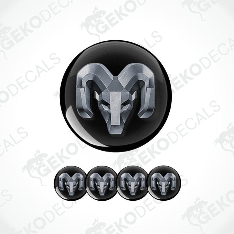 Black and gray ram logo with five smaller logos below on a white background.