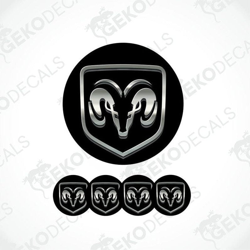 Dodge logo and four ram decals on a white background with 'Gekodecals' branding.