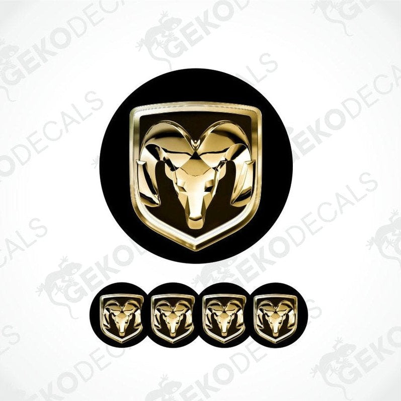 Gold ram logo and four smaller versions on a white background with 'Gekodecals' branding.