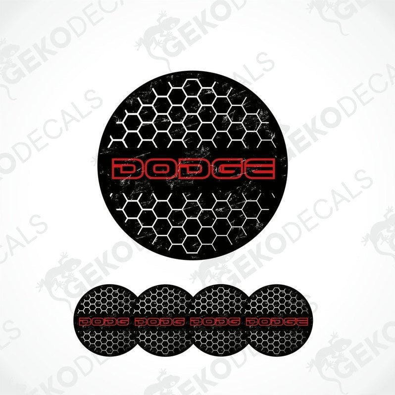 A set of vinyl decals for a Dodge vehicle, featuring a honeycomb pattern with the 'Dodge' logo in red at the center.