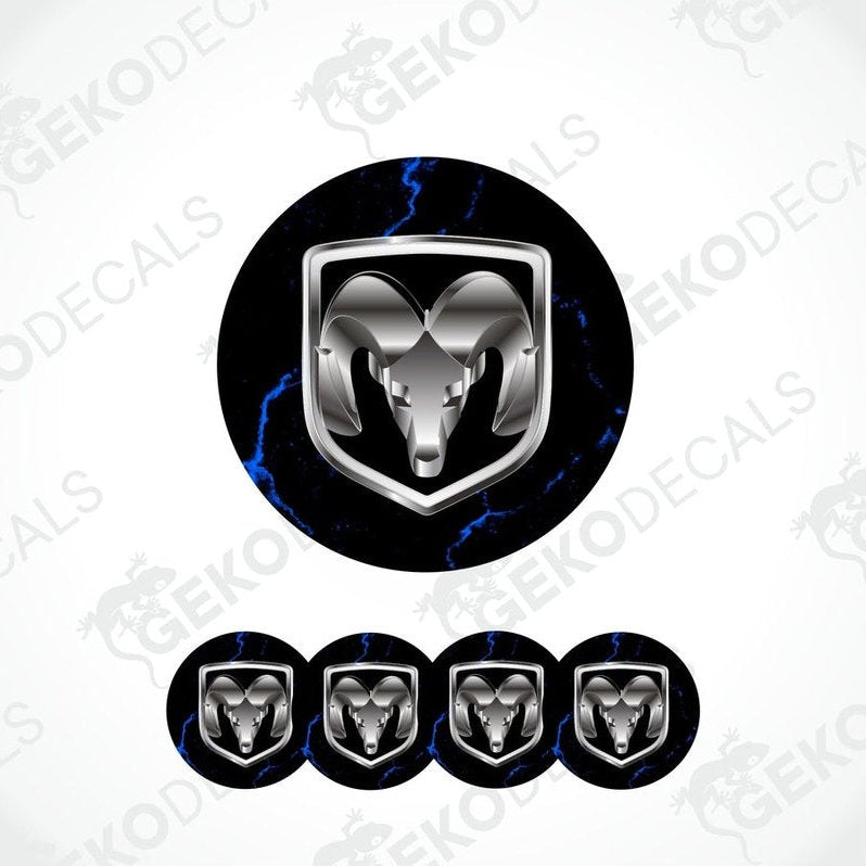 A set of vinyl decals for a Dodge vehicle, featuring a black and silver color scheme with a ram's head emblem.