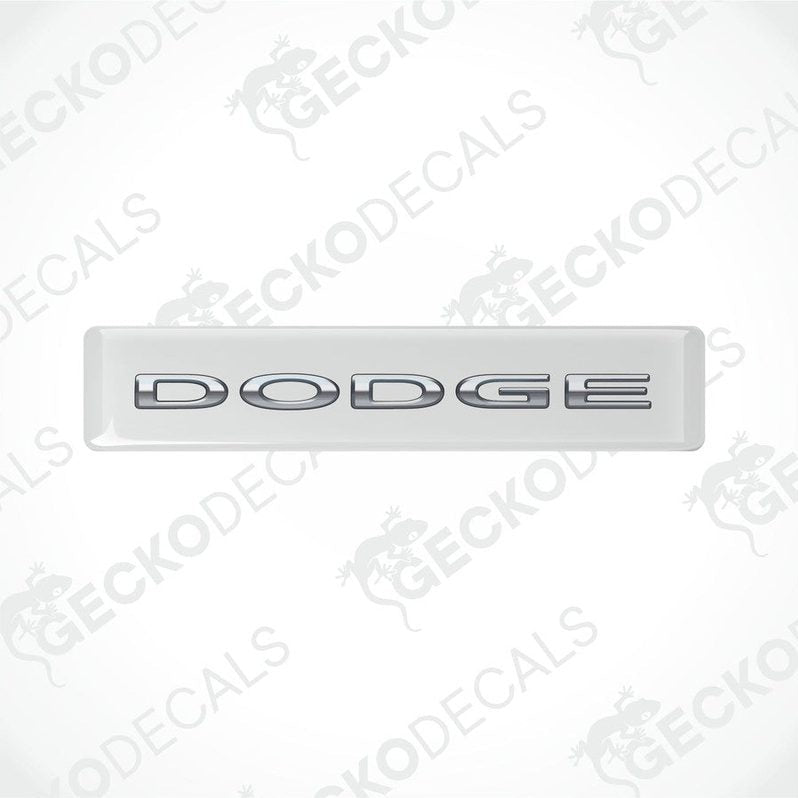 White vinyl decals with the word 'DODGE' written in silver letters.