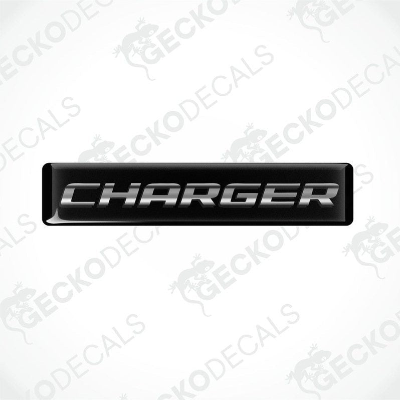 Black vinyl decals with the word 'CHARGER' written in white letters.