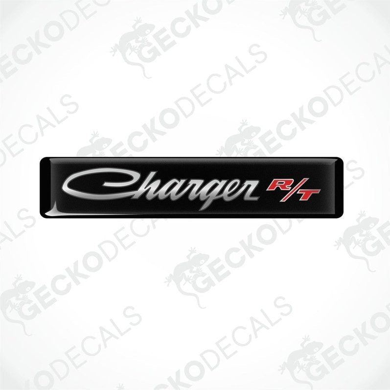 Black vinyl decals with the text 'Charger R/T' on them, intended for use as car stickers.