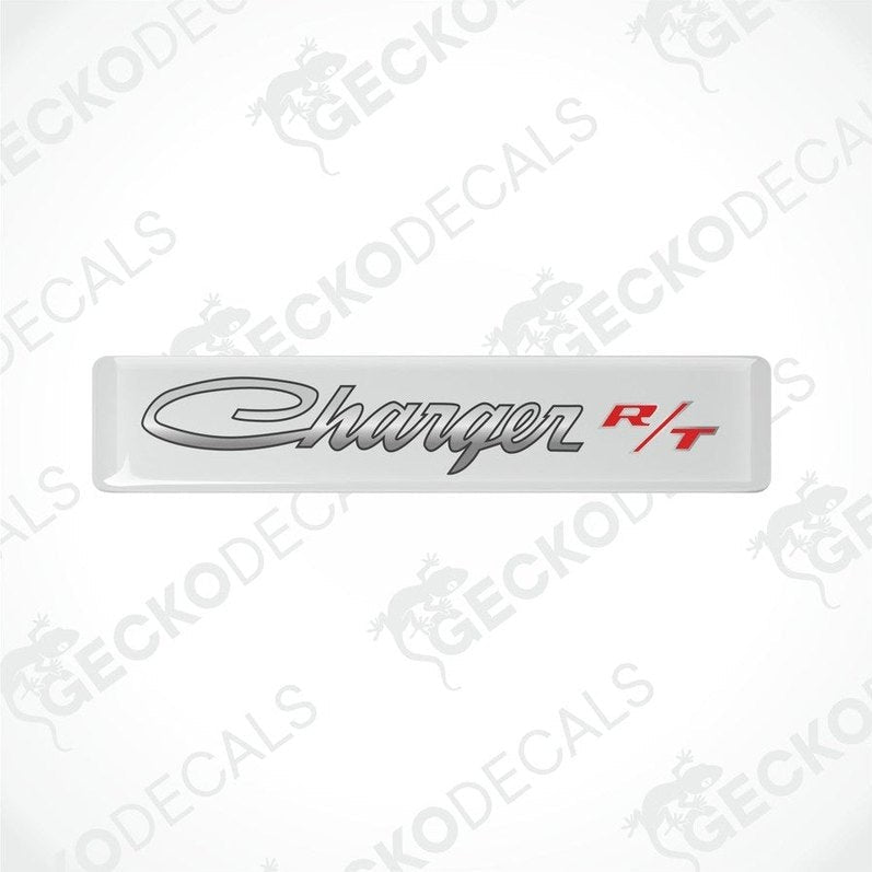 White vinyl decals with the text 'Charger R/T' on them, intended for use as car stickers.
