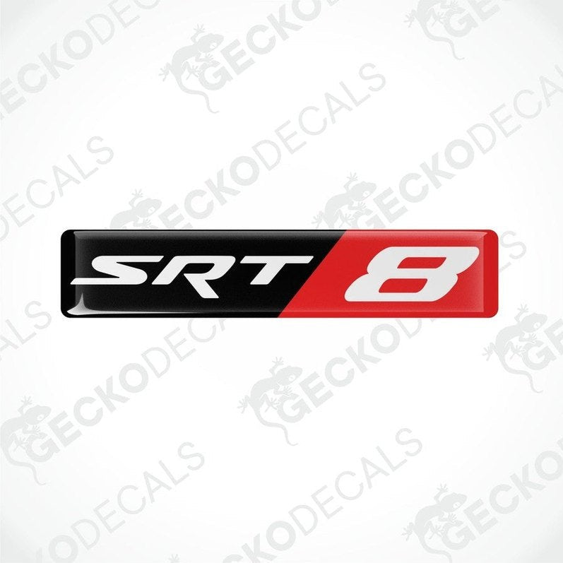 Red, black, and white vinyl stickers with the text 'SRT 8' designed for a Dodge Charger vehicle.