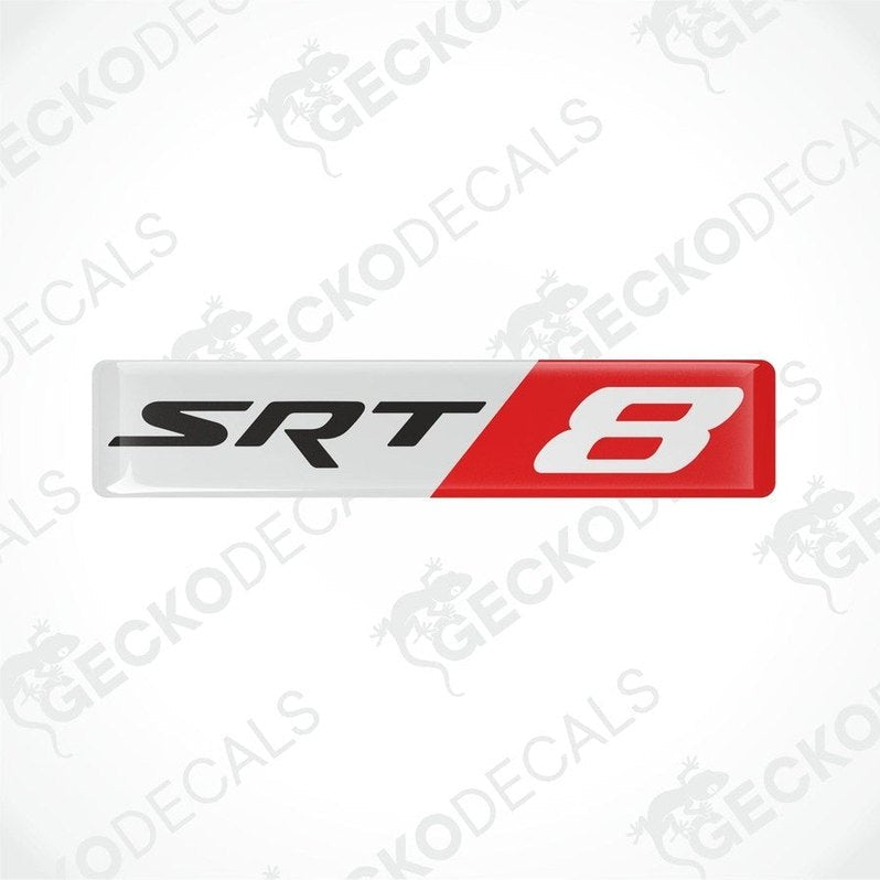 Red, black, and white vinyl stickers with the text 'SRT 8' designed for a Dodge Charger vehicle.