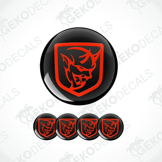 Set of red and black logos on black circular stickers with 'Gekodecals' branding.