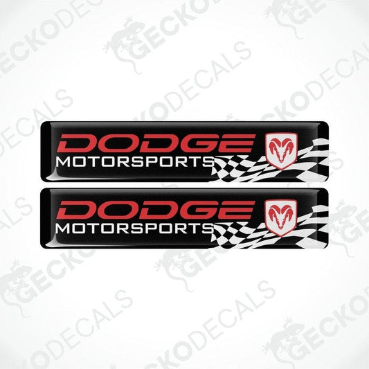Two black, red, and white vinyl decals with the text 'DODGE Motorsports' and a checkered design.
