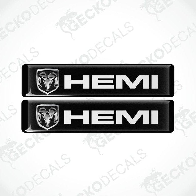 Two black vinyl stickers with the HEMI logo in white.