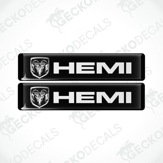 Two black vinyl stickers with the HEMI logo in white.