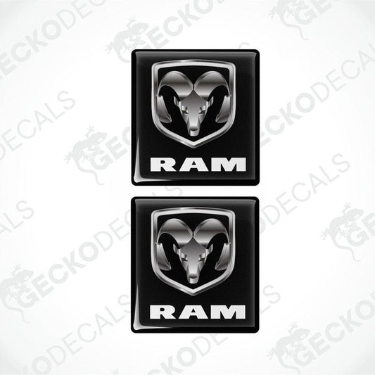 Two black vinyl stickers with a dodge ram logo, set against a white background with 'GECKODECALS' text.