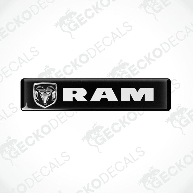  Black vinyl stickers with a white RAM logo on a white background.