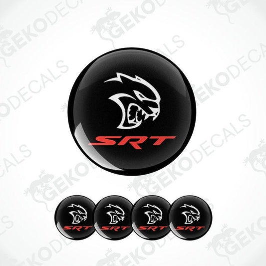 A set of black vinyl decals with the SRT logo on them, typically used for car customization.