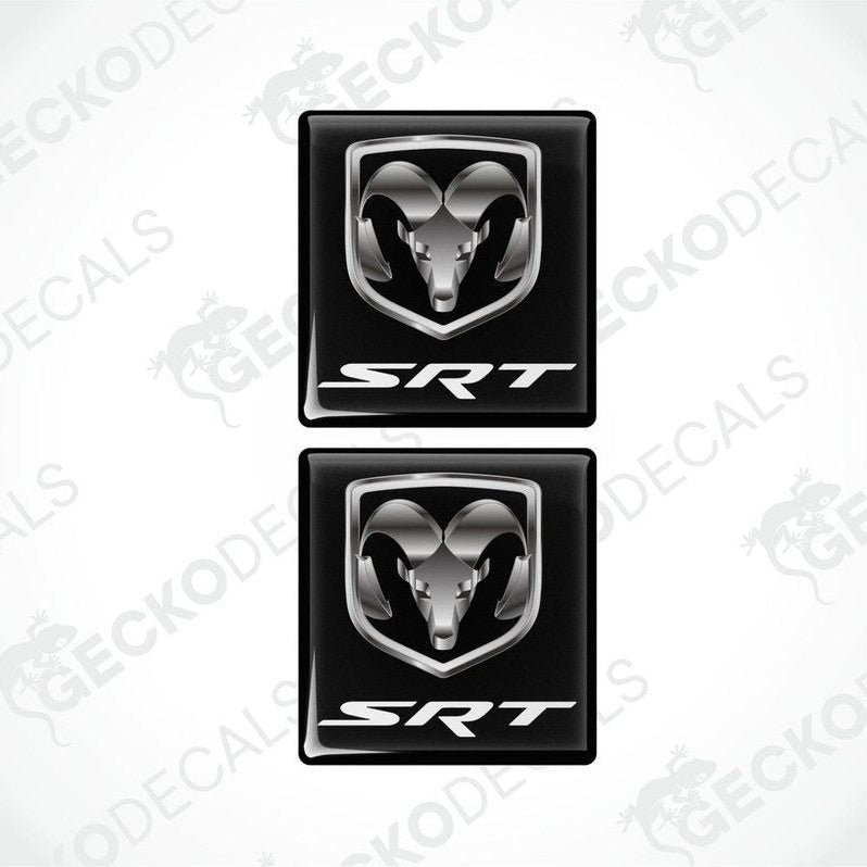 Two black vinyl stickers with a Dodge SRT logo, placed against a white background.