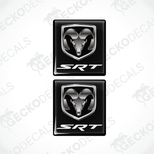 Two black vinyl stickers with a Dodge SRT logo, placed against a white background.