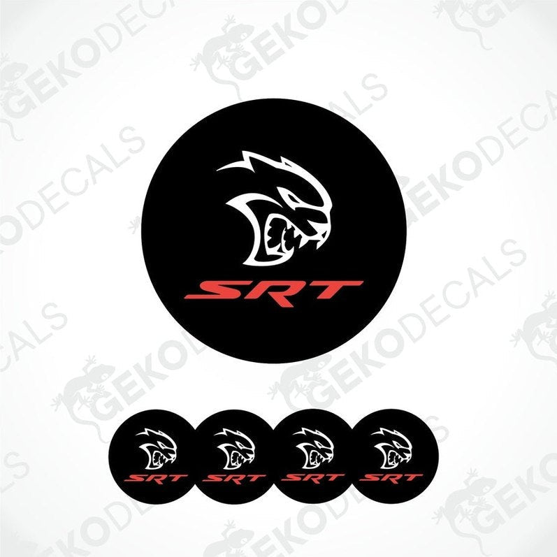 A set of black vinyl decals with the SRT logo on them, typically used for car customization.