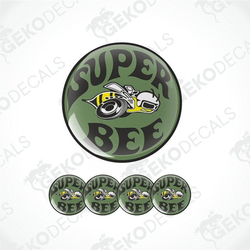 Set of 'Super Bee' decals with a green background and motorcycle graphic.