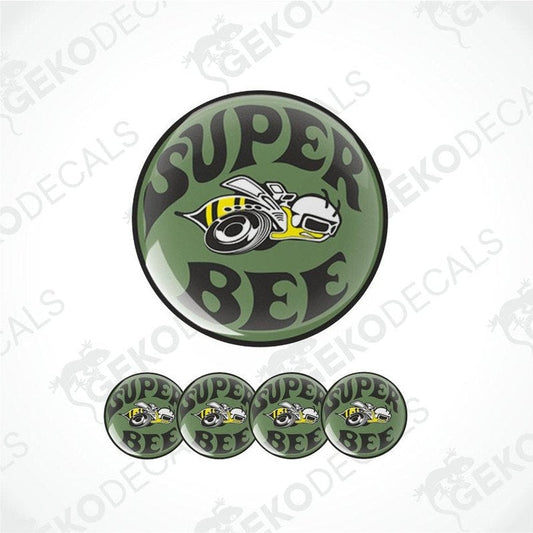Set of 'Super Bee' decals with a green background and motorcycle graphic.