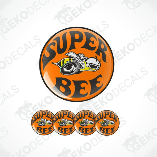 Super Bee logo with a car on an orange circle, repeated below on a white background.