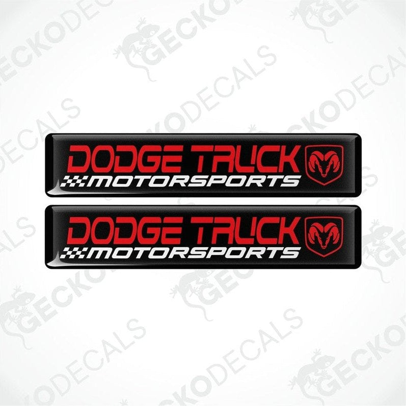 Two black, red, and white vinyl decals with the text 'DODGE TRUCK MOTORSPORTS' and the Dodge Viper logo.