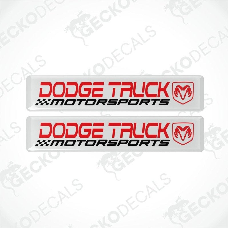 Two white, red, and black vinyl decals with the text 'DODGE TRUCK MOTORSPORTS' and the Dodge Viper logo.
