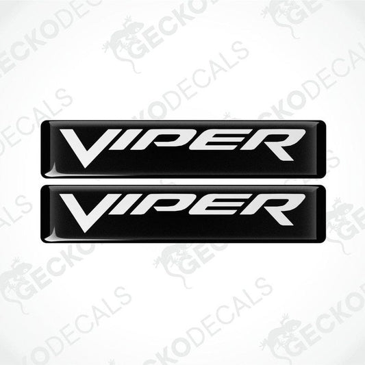 Two black and white vinyl decals with the text 'VIPER' on them, presented against a white background.