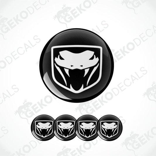 A set of four vinyl decals featuring a black and white viper logo.