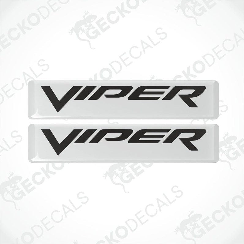 Two white and black vinyl decals with the text 'VIPER' on them, presented against a white background.