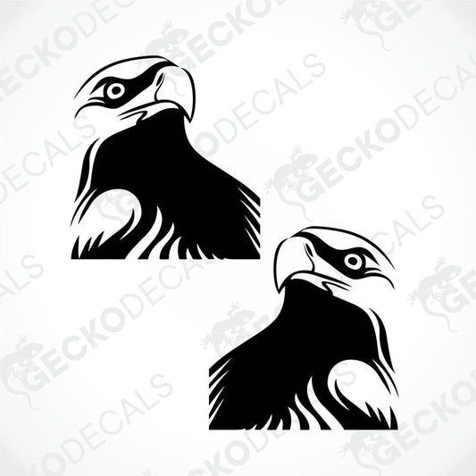 Two black and white eagle decals on a white background, designed for use as vehicle decals or home decor.