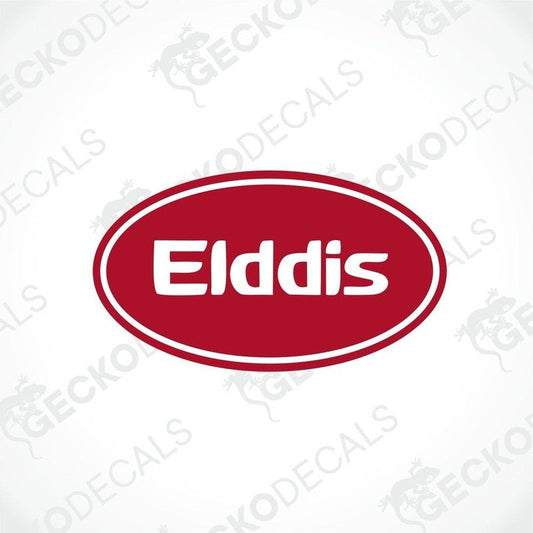 A red and white sticker with the ELDDIS brand logo.