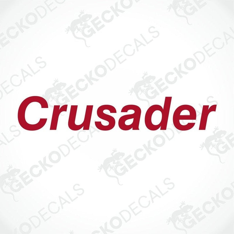A red sticker with the word 'Crusader' on it, bearing the brand name 'GeckoDecals' in smaller text.