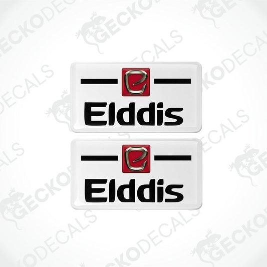 Two white vinyl stickers with the Elddis brand logo and Gecko Decals branding.