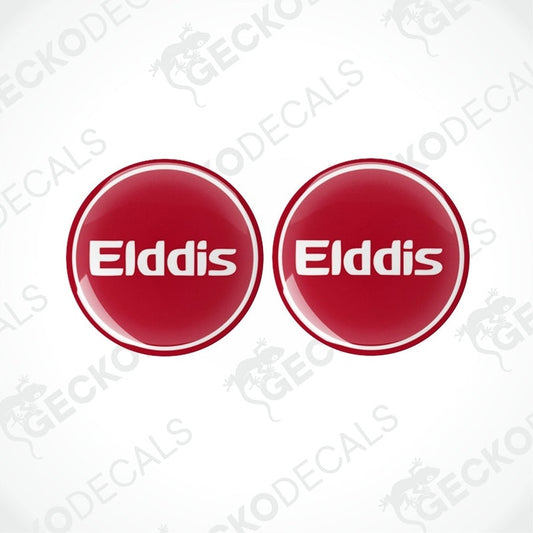 Two round red and black epoxy decals with the ELDDIS logo in the center.