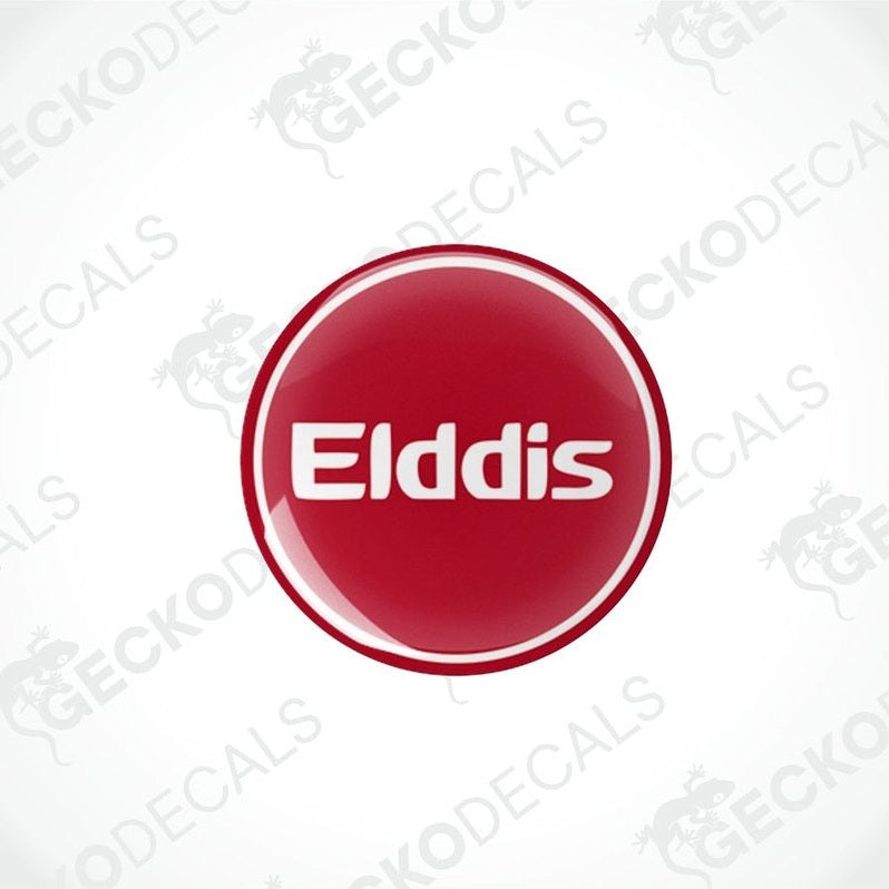 Two round red and black epoxy decals with the ELDDIS logo in the center.