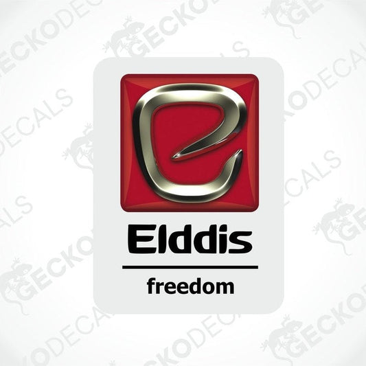 A decal with the ELDDIS brand logo and the word 'FREEDOM' underneath it. The logo has a red and silver color scheme with a stylized 'E' in the center.