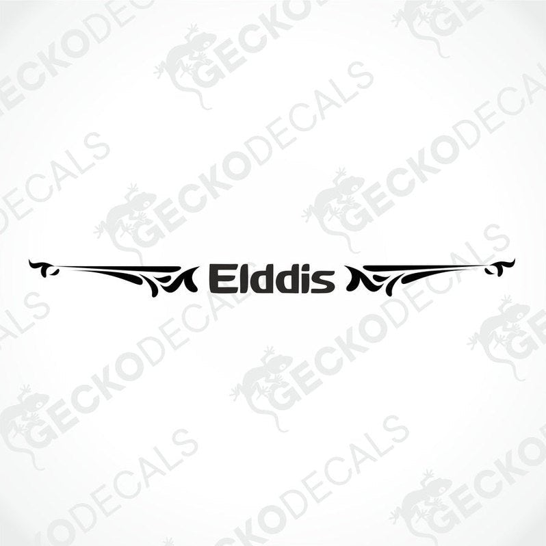 A white rear decal for a caravan with the 'Elddis' brand name and logo in red.