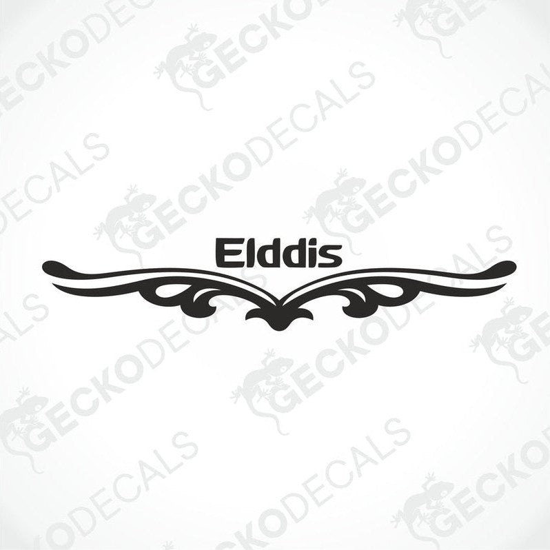 Rear decal of a white caravan with the ELDDIS brand logo in red and black.