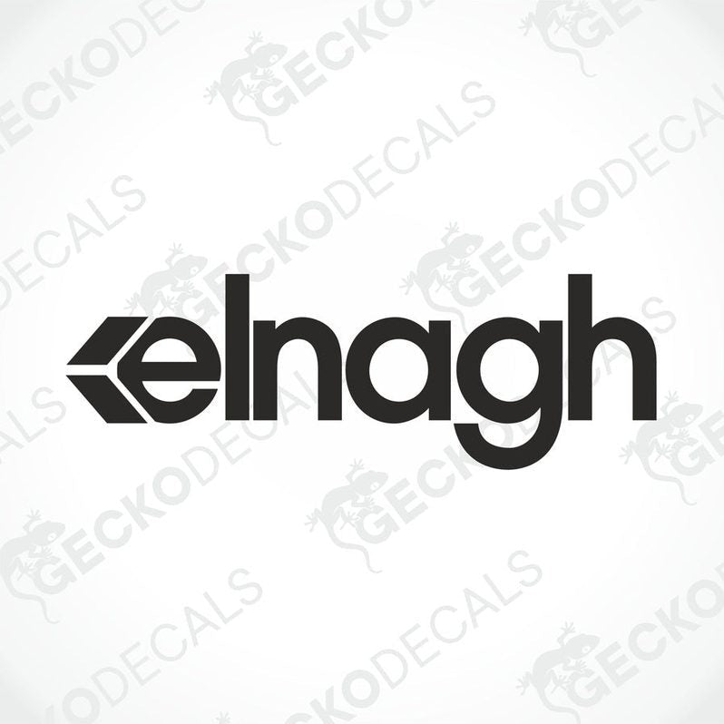 A black and white die cut sticker with the brand name ELNAGH.