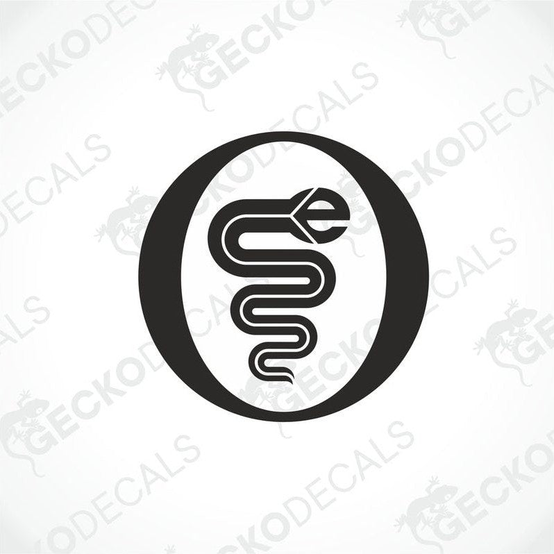 A black and white die cut sticker with a snake design, branded with 'GeckoDecals'.