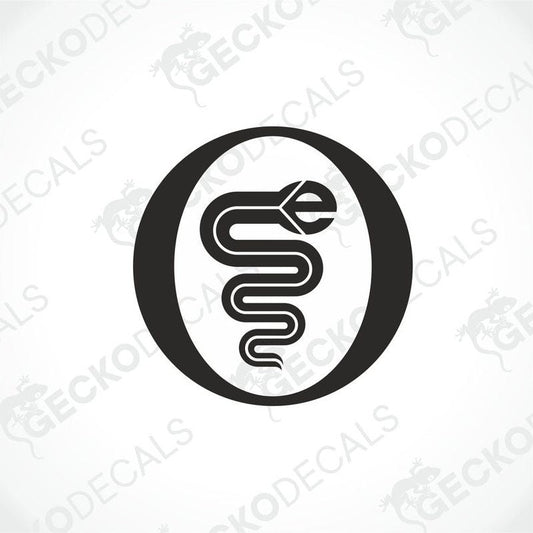 A black and white die cut sticker with a snake design, branded with 'GeckoDecals'.