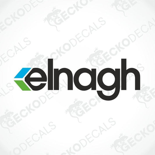 A black, blue, and green car decal with the text 'ELNAGH'.