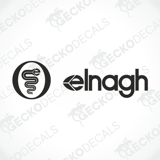 A die cut sticker with a logo and the word 'elnagh' displayed on a white background.