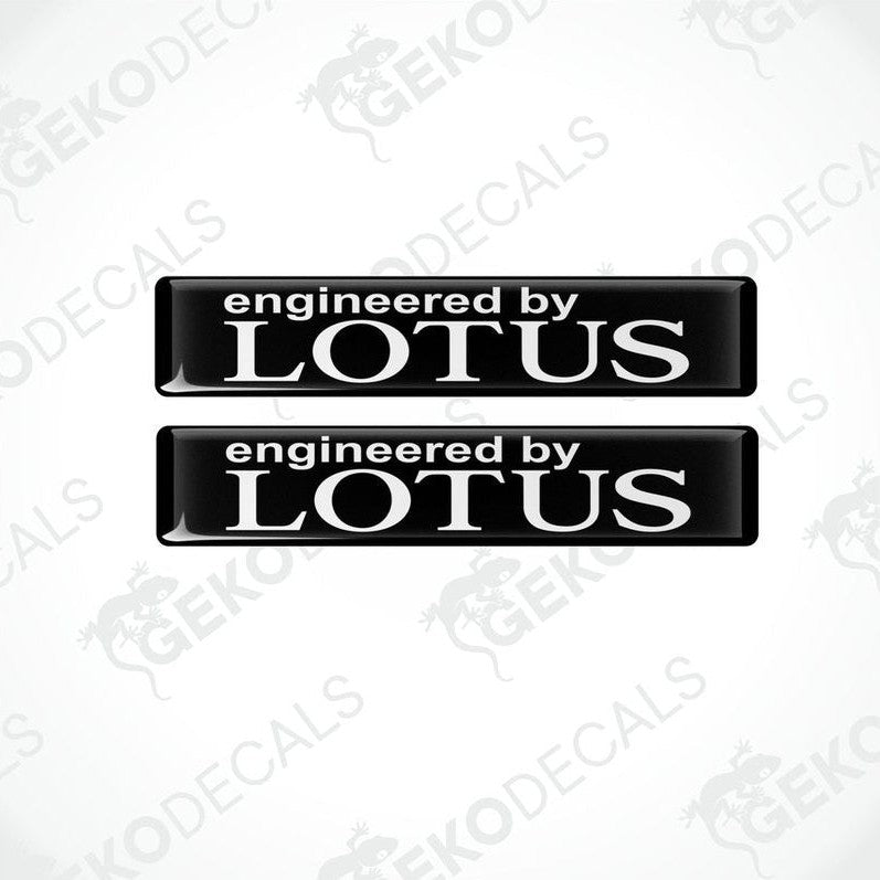 Two black vinyl stickers with the text 'ENGINEERED BY LOTUS' in white.