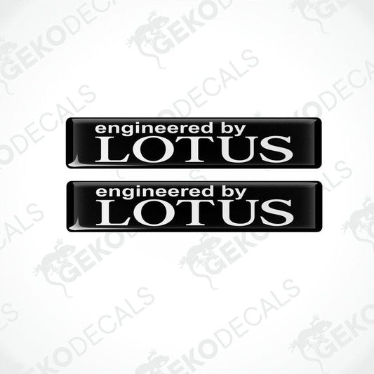 Two black vinyl stickers with the text 'ENGINEERED BY LOTUS' in white.