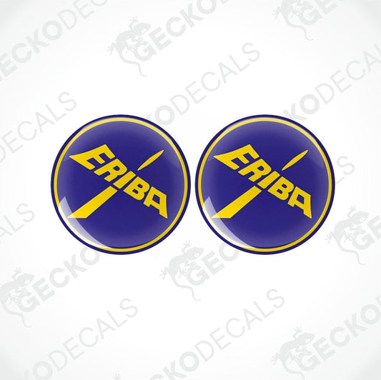 Two round blue and yellow vinyl decals with the ERIBA logo.