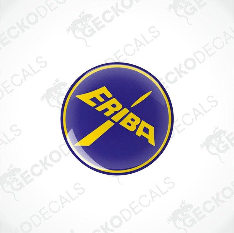 Two round blue and yellow vinyl decals with the ERIBA logo.