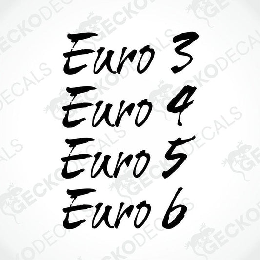 A set of four black decals with the word 'EURO' and numbers '3', '4', '5', and '6' written in a cursive script.