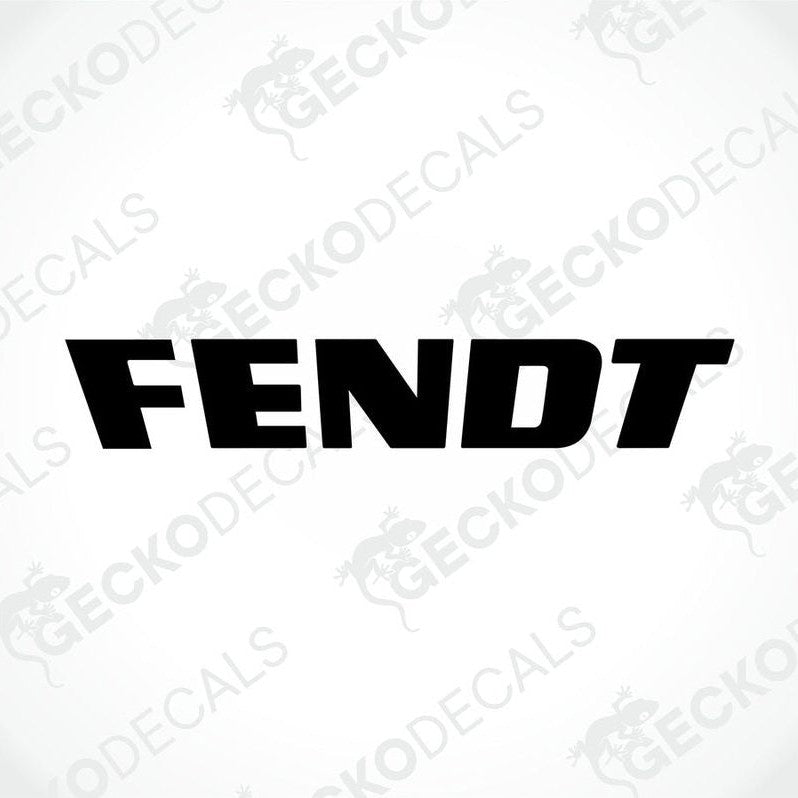 A black decal with the text 'FENDT' in capital letters, delivered on a white background with a Gecko Decals logo at the bottom.